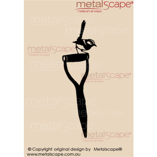 Metalscape - Metal Garden Art - Gardenscape -Wren 5 on Spade Handle