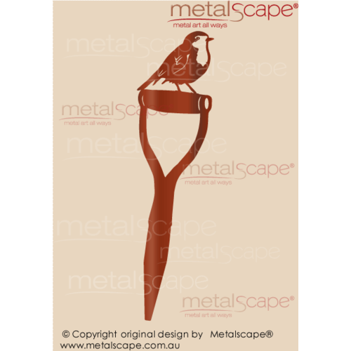 Metalscape - Metal Garden Art - Gardenscape -Robin on Spade Handle
