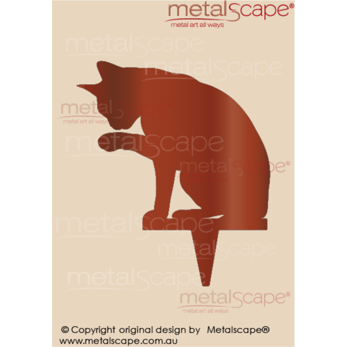 Metalscape - Metal Garden Art - Gardenscape -Cat licking paw on spike