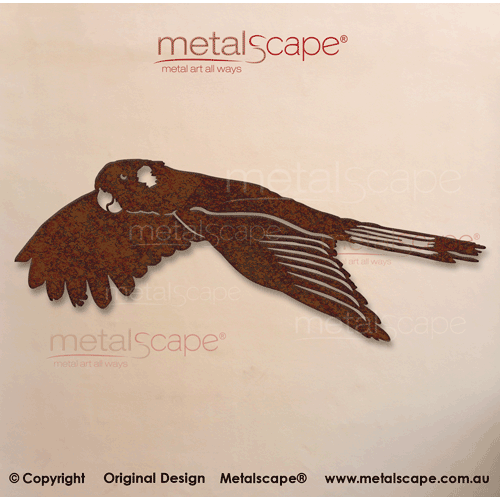 Metalscape - Metal Garden Art - Gardenscape -Yellow-tailed Black-Cockatoo Flying Wings Down
