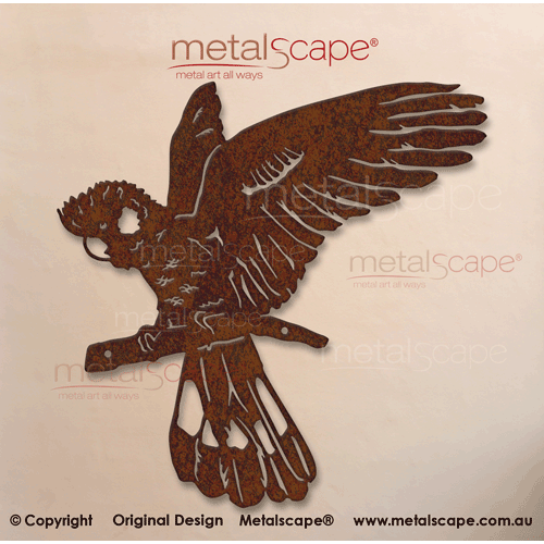 Metalscape - Gardenscape - Metal Garden Art-Yellow-tailed Black-Cockatoo landing on branch