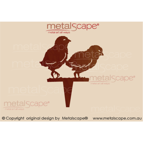 Metalscape - Metal Garden Art - Gardenscape -2 x Chicks on Spike(looking same way)