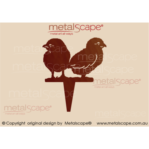 Metalscape - Metal Garden Art - Gardenscape -2 x Chicks on Spike(Looking different ways)