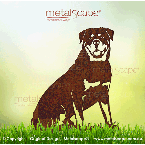 Metalscape - Metal Garden Art - Gardenscape -Rottweiler Dog Sitting - Life size