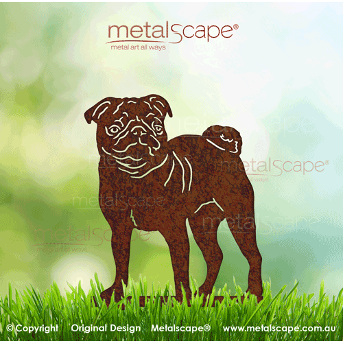 Metalscape - Metal Garden Art - Gardenscape -Pug on spikes 