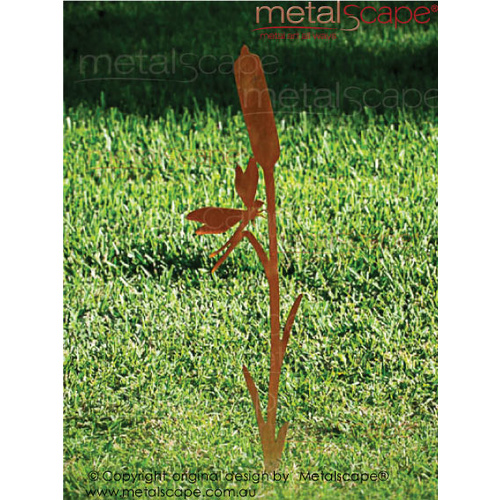 Metalscape - Metal Garden Art - Gardenscape -Bulrush and Dragonfly on spike  - Medium