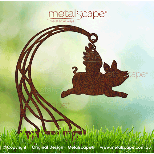 Metalscape - Gardenscape - Metal Garden Art-Flying Pig "Outstretched" with Stand