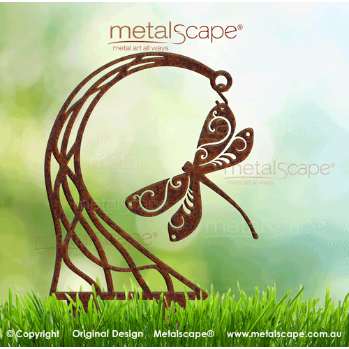 Metalscape - Metal Garden Art - Gardenscape -Decorative Dragonfly Solid Wings with Stand on Spikes