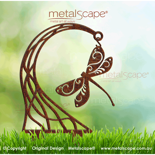 Metalscape - Gardenscape - Metal Garden Art-Decorative Dragonfly Solid Wings with Stand on Spikes