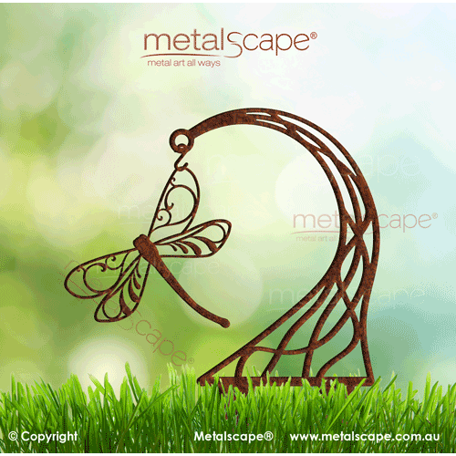 Metalscape - Metal Garden Art - Gardenscape -Decorative Dragonfly Detailed Wings with Stand on Spikes