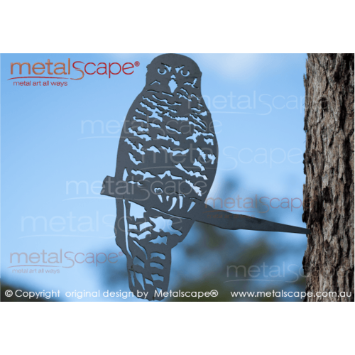 Metalscape - Metal Garden Art - Gardenscape -Powerful Owl on tree mount spike - Large