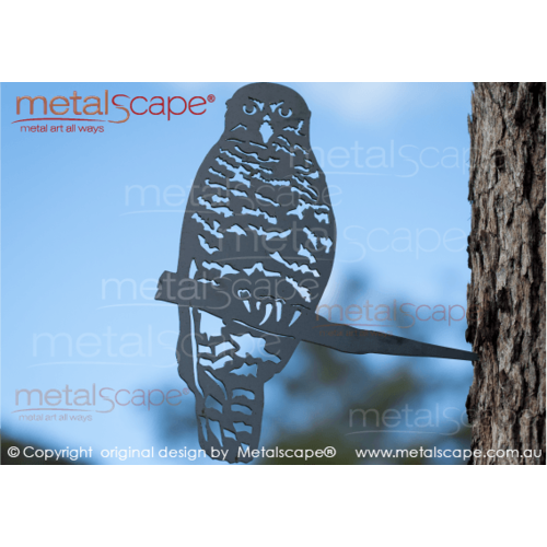 Metalscape - Metal Garden Art - Gardenscape -Powerful Owl  on tree mount spike - Small