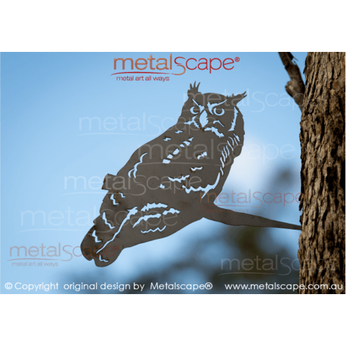 Metalscape - Metal Garden Art - Gardenscape -Horned Owl  on tree mount spike - Small