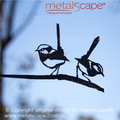 Metalscape - Metal Garden Art - Gardenscape -2 Wrens on tree mount spike