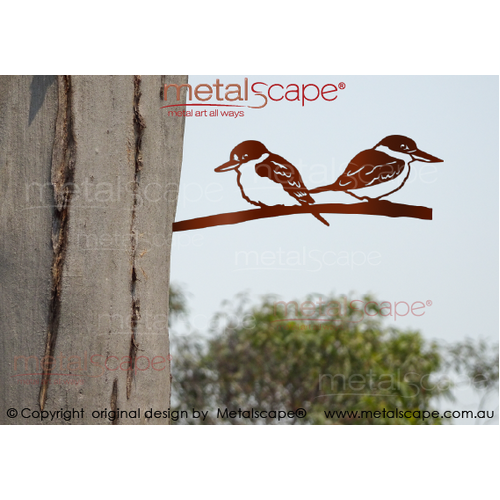 Metalscape - Metal Garden Art - Gardenscape -Sacred Kingfishers x 2 on tree mount spike