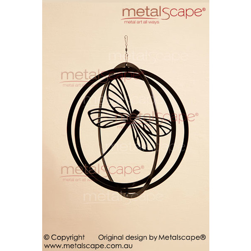 Metalscape - Metal Garden Art - Gardenscape -Windcatcher Dragonfly Sphere - Rust