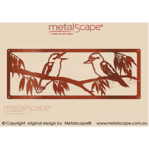 Metalscape - Metal Garden Art - Gardenscape -Kookaburras x 2 on Branch in Frame - Wall Art