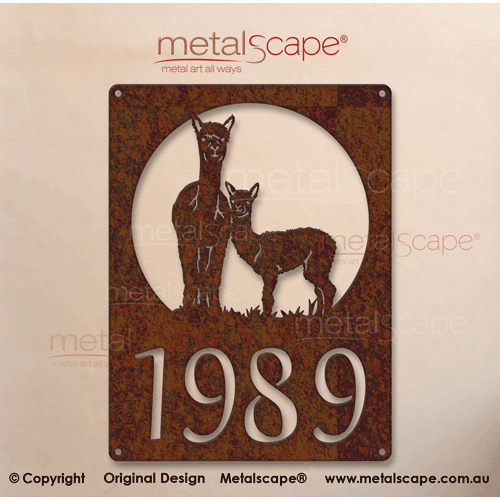 Metalscape - Farm Property Signs-Customised House Number Alpaca & Baby