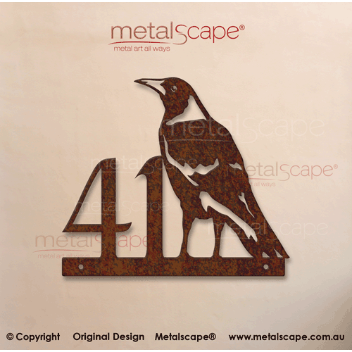 Metalscape - House Number Signs-House number Sign with Magpie