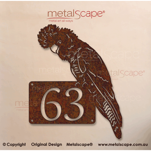 Metalscape - House Number Signs-House Number Plaque with Black Cockatoo