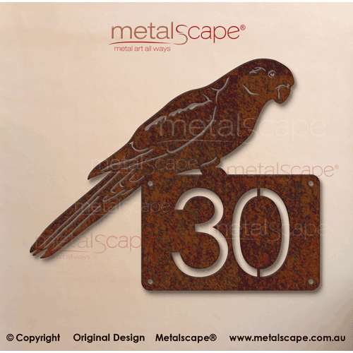 Metalscape - House Number Signs-House Number Plaque with King Parrot
