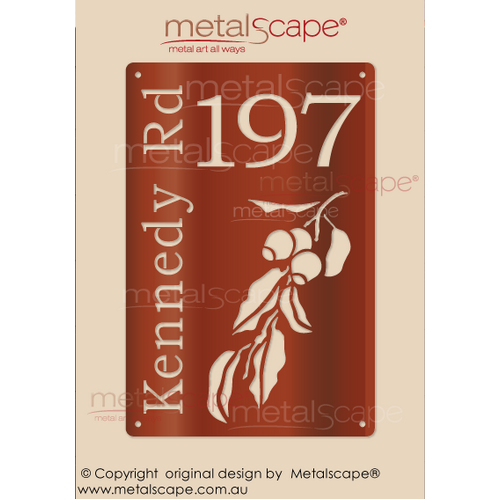 Metalscape - Metal Garden Art - Gardenscape -Address Number and Name Plaque - Gum Leaves and Nuts