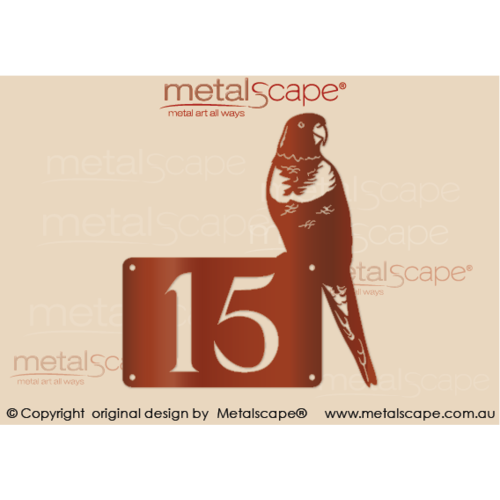 Metalscape - Metal Garden Art - Gardenscape -Customised Cut Out House number with Rainbow Lorikeet - Corten Rust