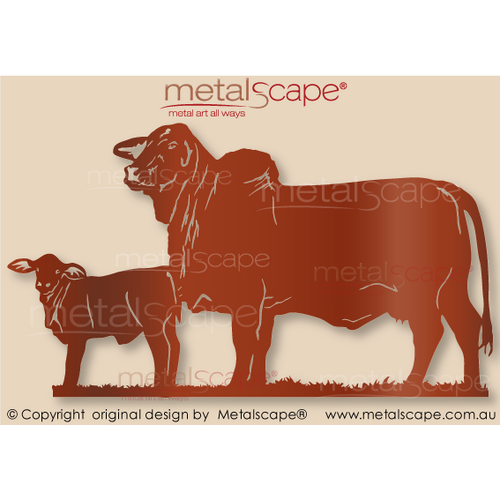 Countryscape - Metalscape - Metal Art - Farm-Brahman Cow and Calf - Large Size