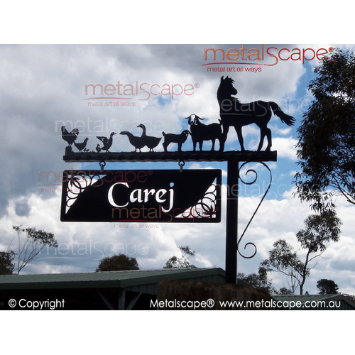 Countryscape - Metalscape - Metal Art - Farm-Medium Sign and Mounting Bracket with Animal Plaque Horse, Goat, Kid, Geese, Ducks and Chickens