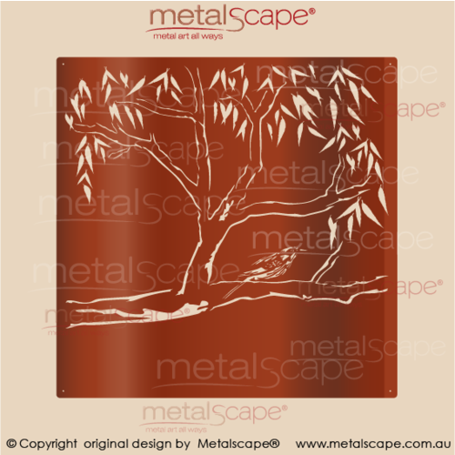 Metalscape - Metal Garden Art - Gardenscape -Gum Tree Screen Panel 2 (Honeyeater) - 3mm Corten Steel - Rust