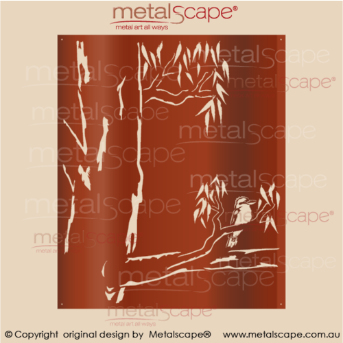 Metalscape - Metal Garden Art - Gardenscape -Decorative Screen  - Gum tree and Kookaburra -3mm Corten Steel - Rust