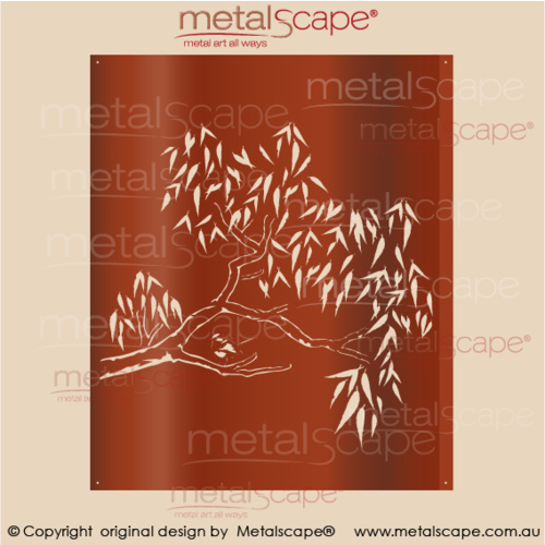 Metalscape - Metal Garden Art - Gardenscape -Decorative Screen Image: Gum tree and Wren 2 
