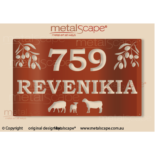 Metalscape - Farm Property Signs-Large Property Sign with Olive branches and Dorper Sheep