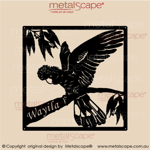 Metalscape - Farm Property Signs-Black Cockatoo on branch Property Name cut into branch