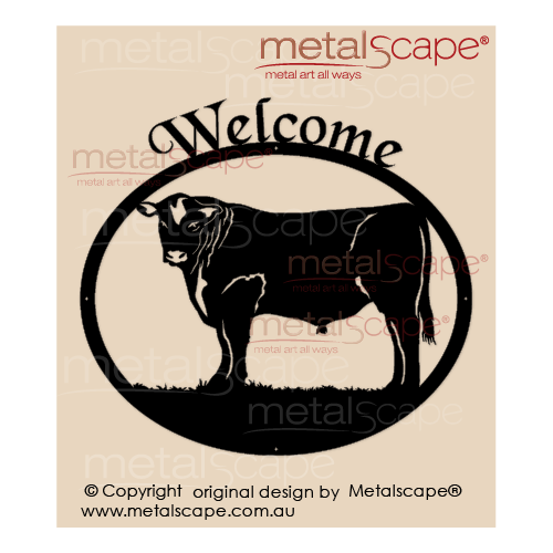 Metalscape - Metal Garden Art - Gardenscape -Medium Oval Welcome Sign - Angus Bull