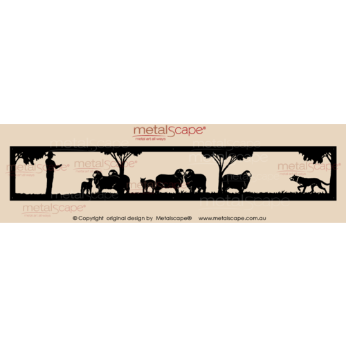 Countryscape - Metalscape - Metal Art - Farm-Panoramic Man Working Merino Sheep & Kelpie