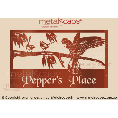 Metalscape - Farm Property Signs-Large Property Sign - 2 x Wrens and Black Cockatoo Landing