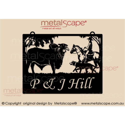 Metalscape - Farm Property Signs-Medium Property Sign  Brahman Bull and Horse rider