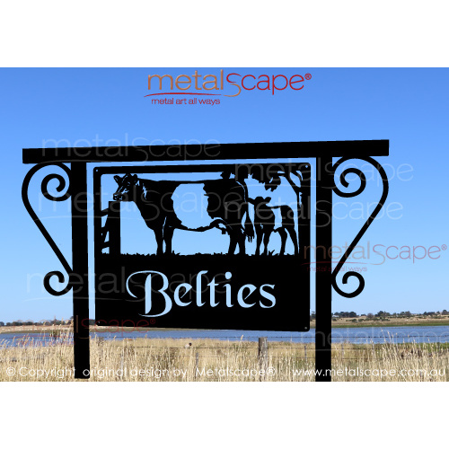 Metalscape - Farm Property Signs-Small Property Sign -Belted Galloway Cow and Calf