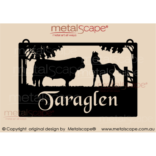 Metalscape - Farm Property Signs-Medium Property Sign -  Angus Bull and Horse