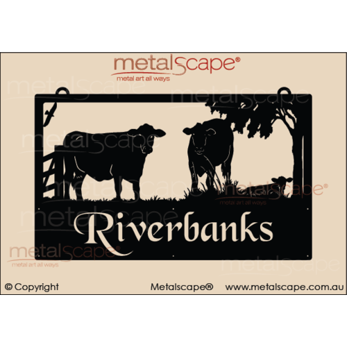 Metalscape - Farm Property Signs-Large Property Sign - Angus Cows & Sitting Calf