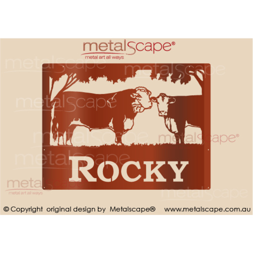 Metalscape - Farm Property Signs-Medium Property Sign - Poll Hereford Bull  and Cow