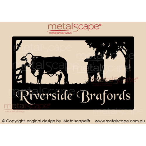 Metalscape - Farm Property Signs-Large Property Sign - 3 x Braford Cattle & Fence