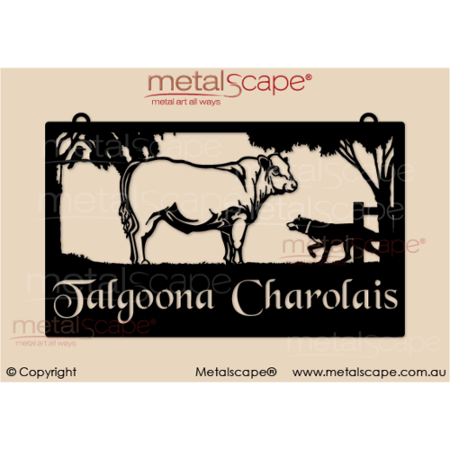Metalscape - Farm Property Signs-Large Property Sign - Charolais Bull & Kelpie