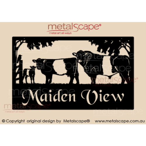 Metalscape - Farm Property Signs-Large Property Sign - Belted Galloway Bull Cow & Calf