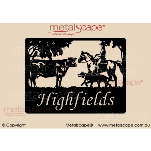 Metalscape - Farm Property Signs-Medium Property Sign -  Angus Cow & Rider