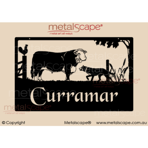 Metalscape - Farm Property Signs-Medium Property Sign  Hereford Bull and Wheat Heads