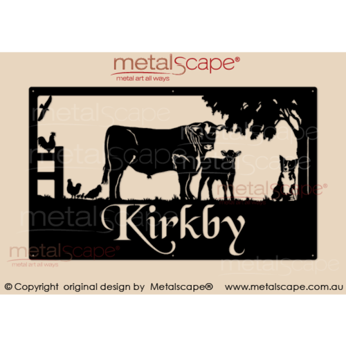 Metalscape - Farm Property Signs-Large Property Sign - Angus Bull, Calf & Collie