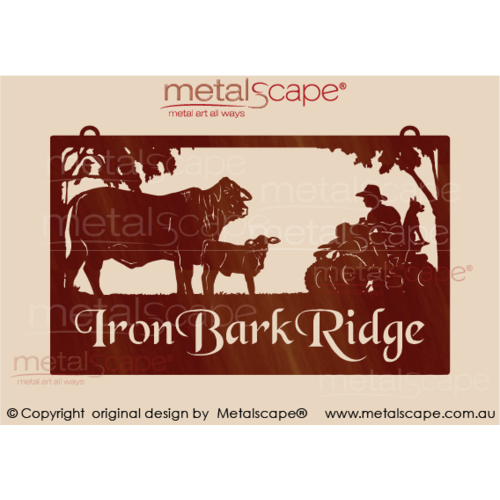 Metalscape - Farm Property Signs-Large Property Sign - Drought Master Cow & Calf Quad Bike