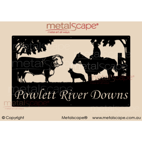Metalscape - Farm Property Signs-Large Property Sign - Hereford, Kelpie & Rider